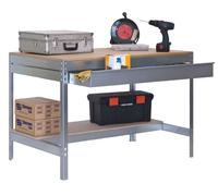 Etabli atelier Lourde Charge avec tiroir de rangement 840x1500x750mm galva 2 niveaux agglo 600kg en kit (BT-3 BOX 1500)