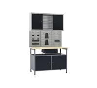 vidaXL Établi de bricolage – 3 panneaux muraux et 1 armoire