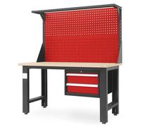 Établi avec Panneau perforé pour Outils 2 tiroirs Prise Plateau en MDF Capacité 170 x 150 x 75 cm (Anthracite-Rouge)