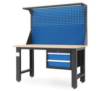 Jan Nowak Établi avec Panneau perforé pour Outils 2 tiroirs Prise de Courant Métal Plateau en MDF Capacité de Charge jusqu'à 600 kg Revêtement par Poudre 170 cm x 150 cm x 75 cm (Anthracite-Bleu)