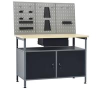 Établi avec panneaux muraux - vidaXL - Noir - 120x60x85 cm - Capacité 300 kg - Compartiment avec tiroir