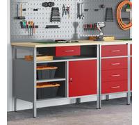 Banc De Travail Vidaxl Avec Porte Verrouillable Rouge 100x55x85 Cm Acier