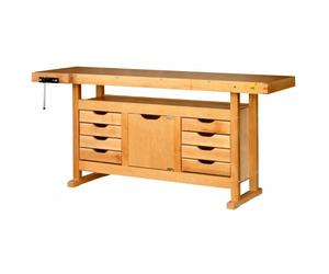 Etabli bois - 1,75 m - caisson 1 porte 8 tiroirs - presse horizontale OUTIFRANCE