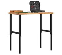 Établi bois d'acacia massif 100x60x(73-99,5) cm avec cadre métal noir réglable, table atelier polyvalente pour bricolage, garage, menuiserie, poste de travail stable et durable