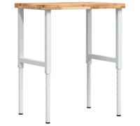 Établi bois d'acacia massif 80x60x(73-99,5) cm avec cadre métal réglable, table atelier polyvalente pour bricolage, garage, menuiserie, support outil et poste travail