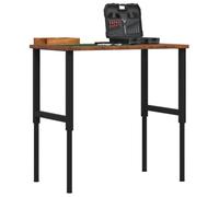 Établi bois de chêne massif marron foncé rectangulaire avec pieds métal réglables 100x60 cm pour atelier bricolage garage menuiserie poste travail rangement outil