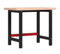 Établi bois massif de hêtre 100x60x83 cm table atelier stable cadre métal noir rouge poste travail bricolage garage rangement outil