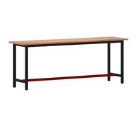 Établi bois massif de hêtre 220x55x81,5 cm avec cadre métal robuste, table atelier polyvalente pour bricolage, garage, menuiserie et poste de travail pratique