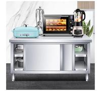 Établi commercial à portes coulissantes en acier inoxydable - Grande table de préparation avec armoire de rangement et pieds réglables - Idéal pour hacher et préparer les aliments en cuisine