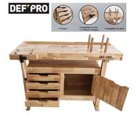 Établi d’atelier 120 cm en bois avec espaces de rangement : 4 tiroirs + 1 trappe