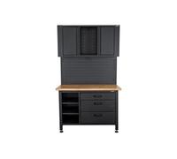VITO - Etabli d'Atelier Garage avec Armoire de Rangement - Plan de Travail Bois 2 Armoires 3 tiroirs Panneau Porte Outils Mural Charge 500kg