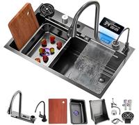 Établi de cuisine en acier inoxydable noir avec panier de drainage à fente unique pour une préparation facile des aliments et élégant, parfait pour les chefs à domicile et les restaurants