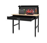 Établi de garage à hauteur réglable, capacité de charge de 907,2 kg, table en bois d'hévéa robuste avec panneau perforé et tiroirs de rangement pour le travail du bois, la maison, le bureau, l'atelier