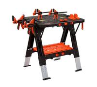 PONY établi pliant 2-en-1, capacité 227 kg comme établi & 454 kg comme tréteau, hauteur réglable sur 6 niveaux, table de travail portable avec 4 serre-joints rapides, 4 butées de serrage et plateau à