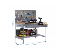 Etabli de travail 1200mm - SIMONRACK - BT2 BOX 1200 - 2 tablettes 1 tiroir et panneau percé