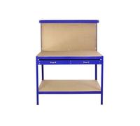 Etabli de Travail Bleu Banc Plan de Travail Tiroir 2 Niveaux Etagère Rangement