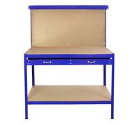 Etabli de Travail Bleu Banc Plan de Travail Tiroir 2 Niveaux Etagère Rangement