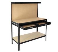 Établi de Travail Noir Banc Plan de Travail Panneau Perforé Ateliers Rangement Outils avec Tiroir 2 Niveau Étagère Robuste Cadre