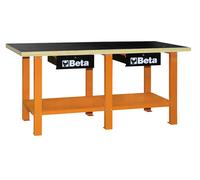 Établi de travail professionnel Beta C56W en acier avec plain en bois orange