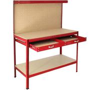 Établi de Travail Rouge Banc Plan de Travail Tiroir 2 Niveaux Étagère Rangement Rouge G