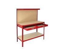 Établi de Travail Rouge Banc Plan de Travail Panneau Perforé Ateliers Rangement Outils avec Tiroir 2 Niveau Étagère Robuste Cadre