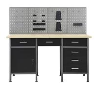 Établi en Acier et Bois d'ingénierie avec 6 tiroirs, Armoire verrouillable, 4 Panneaux muraux perforés, 160x60x85 cm, capacité 500 kg pour Atelier, Garage, Bricolage, Rangement Outils
