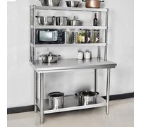 Établi en acier inoxydable, 3 étagères avec large table de préparation pour cuisine et buanderie, 0,6 mm d'épaisseur