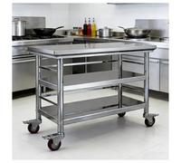 Établi en Acier Inoxydable à Trois Niveaux avec Roulettes Verrouillables Conception avec Garde-corps Établis de Travail de Cuisine Construction à Bords Repliés Montants Renforcés