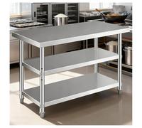 Établi en acier inoxydable avec pieds réglables et support de rangement à trois niveaux pour la maison, la salle à manger et l'hôtel