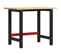 Établi en bois de chêne massif 100x60x81,5 cm avec cadre métal enduit, surface de travail large pour atelier bricolage, garage, menuiserie, poste de travail stable et durable