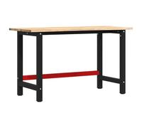 Établi en bois de chêne massif 140x60x81,5 cm avec cadre métal enduit de poudre, table atelier polyvalente pour bricolage garage menuiserie mécanique rangement outil