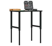 Établi en bois de chêne massif marron foncé 80x60x(71,5-98) cm avec cadre métal enduit de poudre noir, table atelier polyvalente pour bricolage, garage, menuiserie, mécanique