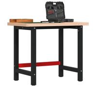 Établi en bois de hêtre massif - 100 x 60 x 83 cm - Rectangulaire - Table de travail avec cadre en métal solide - Pour atelier, garage, cave, bricolage, salle de loisirs