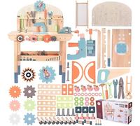 Établi en Bois pour Enfants, Outils de Jeu Banc à Outils en Bois Multifonction Maintenance des simulations Tableau d'outils