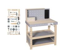 Établi Enfant - ROBA - Établi Enfant en Bois à Hauteur Réglable - 27 pièces - Gris et Blanc - Mixte