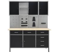 Etabli et 4 panneaux muraux et 2 armoires table de travail poste de travail rangement