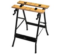 Établi étau pliable - 4 serre-joints, rangements, outils mesure - charge max. 100 Kg - métal noir MDF naturel