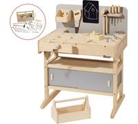 howa Etabli Enfant en Bois Massif - Grand Etablie Bricolage Enfants avec Caisse à Outils Contenant 32 Outils - Etabli Stable et Ergonomique pour Enfants - Hauteur de Travail de 58 à 73 cm 4900