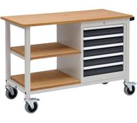 Etabli L1200xP540xH880mm hêtre multiplex gris clair/gris 5 tiroirs.