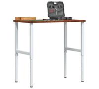 Établi marron foncé - 100 x 60 x (71,5-98) cm - Bois massif de chêne avec structure en métal revêtu par pulvérisation - Réglable en hauteur - Pour atelier, garage, bricolage, salle de loisirs