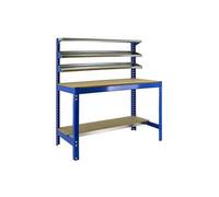 Simonrack – Établi d'atelier BT1 – 600 kg, 3 étagères, 1445×1210×610 mm, Bleu/Bois