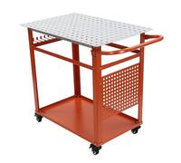 Établi mobile multifonctionnel, table de soudage, capacité de charge de 600 lbs en acier, établi de soudage sur roues, avec planche de rangement à double couche, 90 x 61 x 90 cm