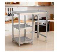 Établi Modulaire sur Pied avec Étagères Ouvertes À Trois Niveaux Travail De Cuisine Pieds Réglables Table de Préparation Professionnelle Hauteur80 cm Montage Facile(80x40x80cm/31.5x15.7x31.5”)