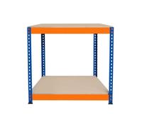 Établi Ajustable à 2 Niveaux S-Rax, Plan de Travail en Bois Aggloméré Robuste, Capacité 300kg, Bricolage Atelier Garage, Assemblage Sans Boulons, Pieds en Caoutchouc, 6 Renforts [90cm x 60cm x 90cm]