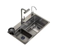 Établi multifonctionnel sous plan en acier inoxydable évier de cuisine pistolet gris grand bassin simple avec combinaison de robinet adapté au lavage des légumes(80x45cm (31.5x17.7in))