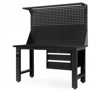 Établi Mural perforé pour Outils, Table de Travail avec 2 tiroirs, Prise en métal MDF, supporte jusqu'à 600 kg, revêtement en Poudre, 170 cm x 150 cm x 75 cm (Noir-Noir)