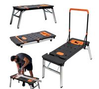 Établi pliable, plate-forme de travail portable 7 en 1 avec roues, hauteur réglable et capacité de charge de 250 kg, pour échafaudage de garage domestique, chevalet de sciage, diable