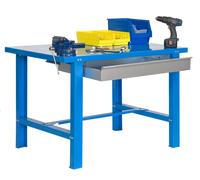 Simon Rack Banc de travail Atelier, capacité charge 600 kg, 830 x 1500 x 730 mm, table de travail, 1 tiroir, bleu - BT6