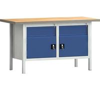 Etabli PW 700 L1500xP700xH840mm hêtre multiplex gris bleu gentiane 2 tiroirs 2 portes WNS177N-1500M40-E1650 7035/501