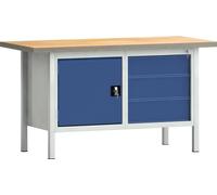 Établi PW 700 L1500xP700xH840mm Hêtre multiplex gris bleu gentiane 3 tiroirs.1 porte WNS177N-1500M40-E1660 7035/501